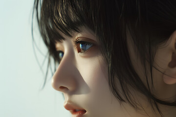 風に揺れる髪と青い瞳の美少女ポートレート