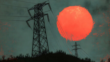 Electricity prices surge amid global energy crisis, with a transmission tower and sparkline chart   -