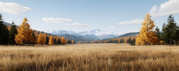 Scenic Autumn Landscape with Mountains and Golden Trees