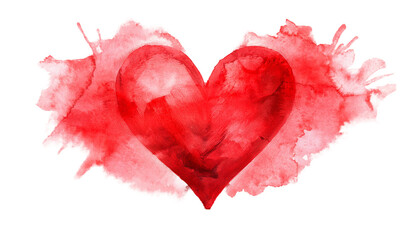 Cut out Red grunge heart shape. White isolated background. valentines day, wedding, holiday, love and romance element, watercolor illustration.