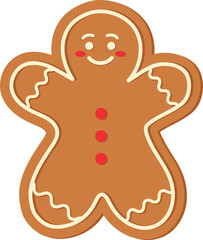 gingerbread man christmas cookie isolated on white flat illustration