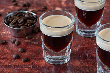 St. Patrick’s Day cocktail of layered Irish cream and coffee liqueur made to look like mini stout shot