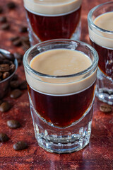 St. Patrickâ€™s Day cocktail of layered Irish cream and coffee liqueur made to look like mini stout shot