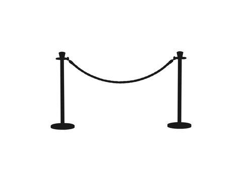barrier rope silhouettes stanchion ropes flat vector icon for apps and print. barricade with rope, black isolated silhouette. black and white flat design. Black icons isolated on white background.