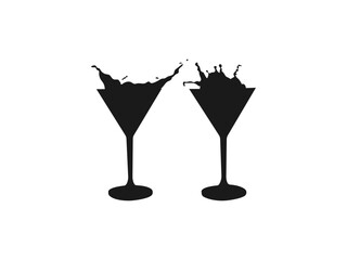Simple black and white classic cocktail cup silhouette icon. cocktail cup silhouette, high quality vector. Simple black and white flat design. Black icons isolated on white background.