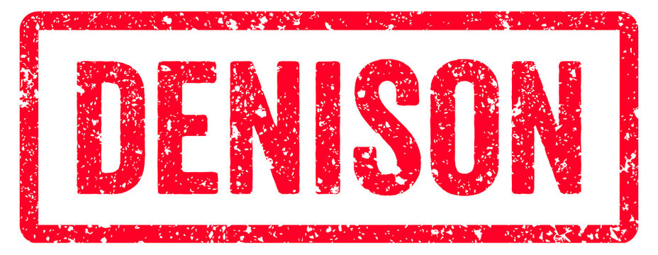 Denison Stamp Transparent Seal, Red Grunge Denison Word Rubber Stamp Seal USA City Name Typography Signboard Text Effect