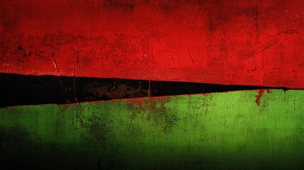Fototapeta premium Abstract composition featuring bold red, black, and green colors with textured surfaces.
