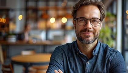 Obraz premium Business, man and table for office portrait,