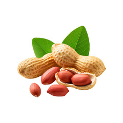 Fresh peanut with slices and leaf on transparent background