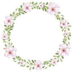 Handdrawn Watercolor Wreath of Purple Tulip Flowers