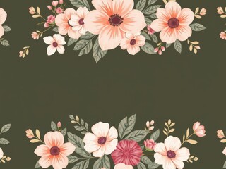 Seamless floral pattern featuring a mix of delicate flowers and leaves in a soft color palette, floral, design