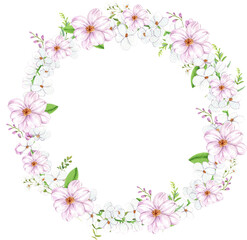 Handdrawn Watercolor Wreath of Purple Tulip Flowers