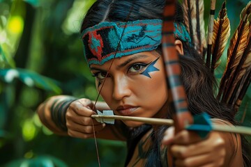 Amazon, Young female archer in jungle