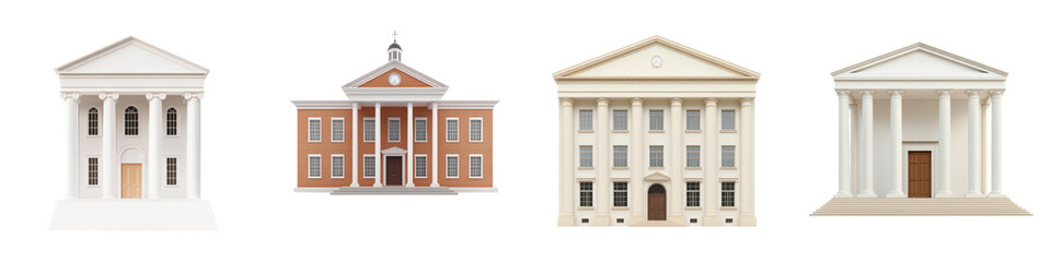 Fototapeta premium Four large and ornate neoclassical style historic government and academic buildings with columns pediments and domes in a city setting
