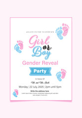 Baby girl or Baby boy gender reveal party invition vector template design.