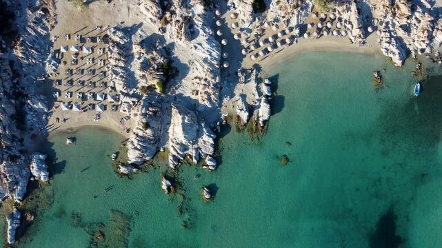 Top View over Small Sandy Paradisiac Kolymbithres Beach, Paros, Greece