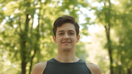 Serene Portrait with Natural Light and Blurred Greenery
