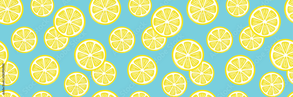 Aufkleber lemon vector banner, seamless repeating pattern, citrus fruit summer background or cover design