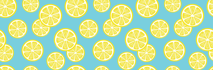 Lemon vector banner, seamless repeating pattern, citrus fruit summer background or cover design