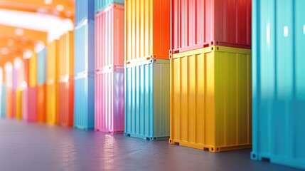 Stacks of colorful shipping containers stacked neatly in a grid.