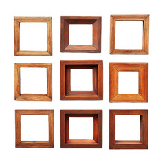 set of wooden frames on transparent background