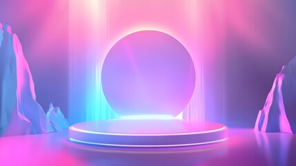 Giveaway podium with lighting, Stage Podium Scene with for Award, Decor element background. Vector illustration