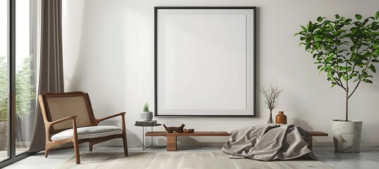Contemporary Wall Decor Mockup: Black Frame with Green Bouquets