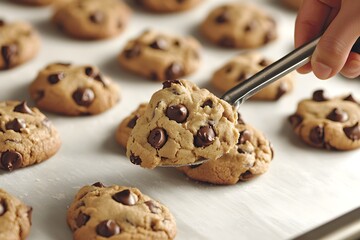 Person Scooping Cookie Dough onto Baking Sheet