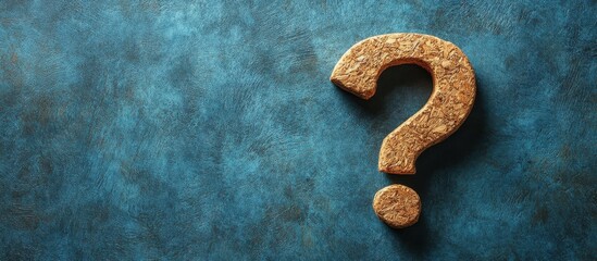 Golden question mark on textured blue background symbolizing curiosity and mystery