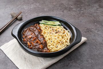 Jajangmyeon, black bean sauce noodles, Korean Food
