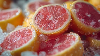 Close-Up of Fresh Grapefruit Slices with Water Drops