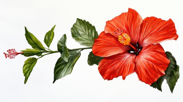 Vibrant Red Hibiscus Flower in Watercolor Style