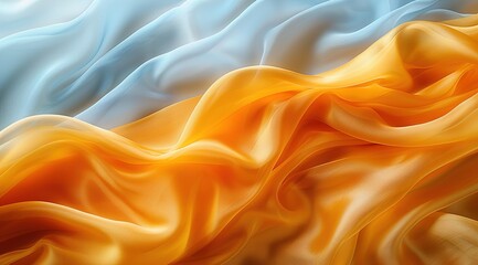 Fototapeta premium Waves in abstract blue, yellow, gold flowing silk 