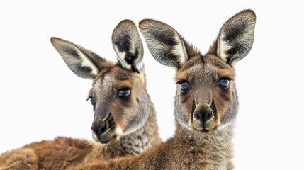 Fototapeta premium A Heartwarming Scene of a Kangaroo and Her Baby Standing Out Against the White Background