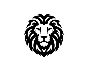Lion head logo, lion head icon, lion face logo. Simple silhouette. Flat style. Black lion face icon logo. Logo design template. Vector illustration. Animal logotype concept. 