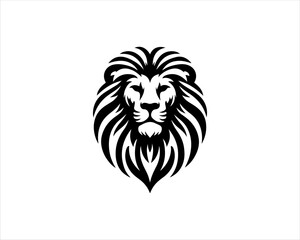 Lion head logo, lion head icon, lion face logo. Simple silhouette. Flat style. Black lion face icon logo. Logo design template. Vector illustration. Animal logotype concept. 
