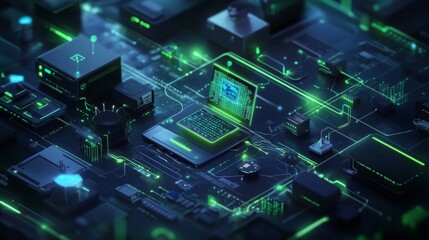 Futuristic Circuit Board with Glowing Components