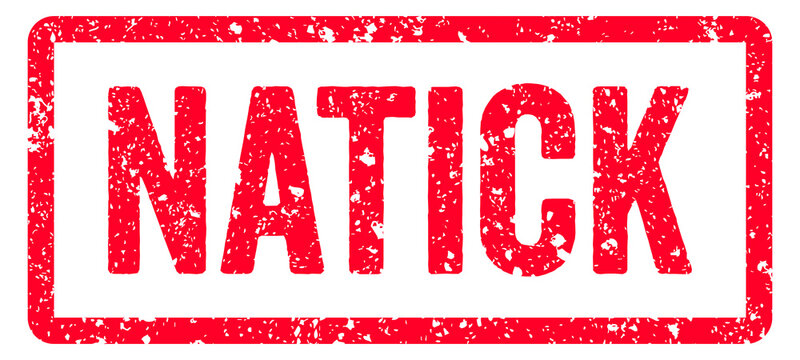 Natick Stamp Transparent Seal, Red Grunge Natick Word Rubber Stamp Seal USA City Name Typography Signboard Text Effect