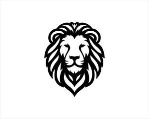 Lion head logo, lion head icon, lion face logo. Simple silhouette. Flat style. Black lion face icon logo. Logo design template. Vector illustration. Animal logotype concept. 