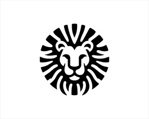 Lion head logo, lion head icon, lion face logo. Simple silhouette. Flat style. Black lion face icon logo. Logo design template. Vector illustration. Animal logotype concept. 