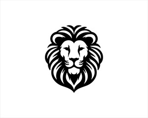 Lion head logo, lion head icon, lion face logo. Simple silhouette. Flat style. Black lion face icon logo. Logo design template. Vector illustration. Animal logotype concept. 