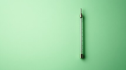 A minimalist image of a thermometer isolated against a solid green background. The bright green backdrop emphasizes the sleek, simple design of the thermometer