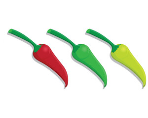 vector illustration design of three medium sized chili peppers in red, green and yellow