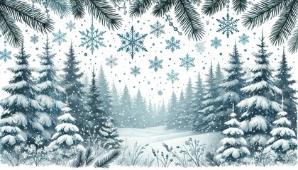 Obraz premium A winter forest scene in watercolor clip art style