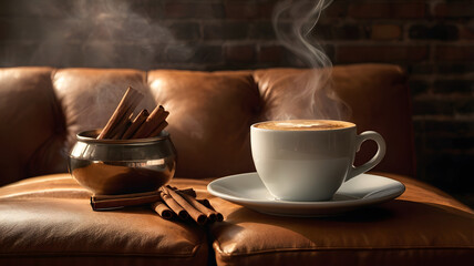 Fototapeta premium cup of coffee and beans, ai generated