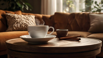 Obraz premium cup of coffee on a table, ai generated