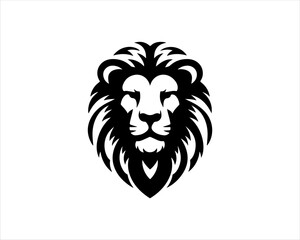 Lion head logo, lion head icon, lion face logo. Simple silhouette. Flat style. Black lion face icon logo. Logo design template. Vector illustration. Animal logotype concept. 