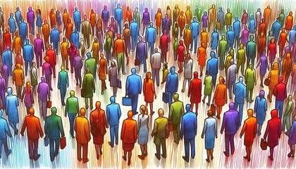 Fototapeta premium Figures of people of all colors, inclusive business thinking, values ​​of dignity and respect for all people. Color sketch