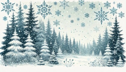Winter forest scene watercolor clip art