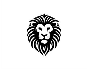 Lion head logo, lion head icon, lion face logo. Simple silhouette. Flat style. Black lion face icon logo. Logo design template. Vector illustration. Animal logotype concept. 